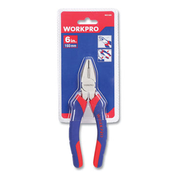 Workpro® Linesman Pliers, 6" Long, Ni-fe-coated Drop-forged Carbon Steel, Blue-red Soft-grip Handle freeshipping - TVN Wholesale